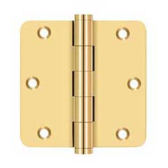 Deltana [CSB35R4-R] Solid Brass Door Butt Hinge - Residential - Button Tip - 1/4&quot; Radius Corner - Polished Brass (PVD) Finish - Pair - 3 1/2&quot; H x 3 1/2&quot; W