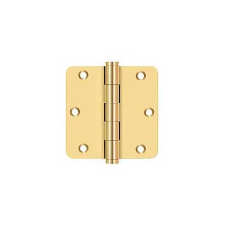 Deltana [CSB35R4-R] Solid Brass Door Butt Hinge - Residential - Button Tip - 1/4&quot; Radius Corner - Polished Brass (PVD) Finish - Pair - 3 1/2&quot; H x 3 1/2&quot; W