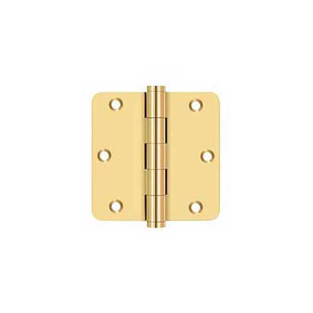 Deltana [CSB35R4-R] Solid Brass Door Butt Hinge - Residential - Button Tip - 1/4&quot; Radius Corner - Polished Brass (PVD) Finish - Pair - 3 1/2&quot; H x 3 1/2&quot; W