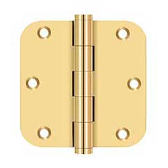 Deltana [CSB35R5-R] Solid Brass Door Butt Hinge - Residential - Button Tip - 5/8&quot; Radius Corner - Polished Brass (PVD) Finish - Pair - 3 1/2&quot; H x 3 1/2&quot; W