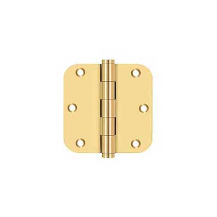 Deltana [CSB35R5-R] Solid Brass Door Butt Hinge - Residential - Button Tip - 5/8&quot; Radius Corner - Polished Brass (PVD) Finish - Pair - 3 1/2&quot; H x 3 1/2&quot; W