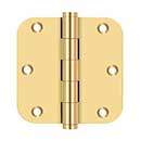 Deltana [CSB35R5-R] Solid Brass Door Butt Hinge - Residential - Button Tip - 5/8&quot; Radius Corner - Polished Brass (PVD) Finish - Pair - 3 1/2&quot; H x 3 1/2&quot; W