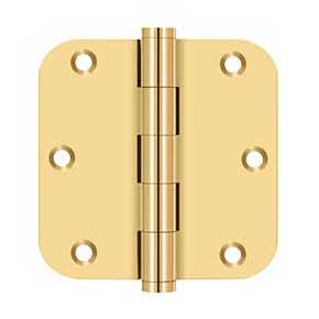 Deltana [CSB35R5] Solid Brass Door Butt Hinge - Button Tip - 5/8" Radius Corner - Polished Brass (PVD) Finish - Pair - 3 1/2" H x 3 1/2" W