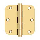 Deltana [CSB35R5] Solid Brass Door Butt Hinge - Button Tip - 5/8&quot; Radius Corner - Polished Brass (PVD) Finish - Pair - 3 1/2&quot; H x 3 1/2&quot; W