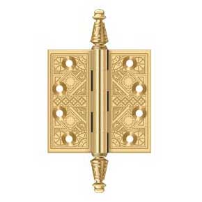 Deltana [CSBP35] Solid Brass Door Butt Hinge - Ornate - Square Corner - Polished Brass (PVD) Finish - Pair - 3 1/2" H x 3 1/2" W