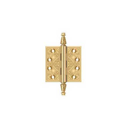 Deltana [CSBP35] Solid Brass Door Butt Hinge - Ornate - Square Corner - Polished Brass (PVD) Finish - Pair - 3 1/2&quot; H x 3 1/2&quot; W