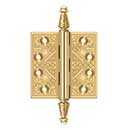 Deltana [CSBP35] Solid Brass Door Butt Hinge - Ornate - Square Corner - Polished Brass (PVD) Finish - Pair - 3 1/2" H x 3 1/2" W