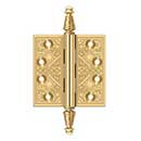 Deltana [CSBP35] Solid Brass Door Butt Hinge - Ornate - Square Corner - Polished Brass (PVD) Finish - Pair - 3 1/2&quot; H x 3 1/2&quot; W