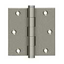 Deltana [DSB3510WL] Solid Brass Door Butt Hinge - Button Tip - Square Corner - Weathered Light Finish - Pair - 3 1/2" H x 3 1/2" W