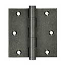 Deltana [DSB3510WM] Solid Brass Door Butt Hinge - Button Tip - Square Corner - Weathered Medium Finish - Pair - 3 1/2" H x 3 1/2" W