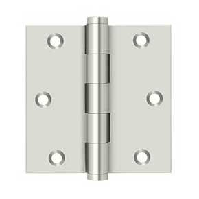 Deltana [DSB3514] Solid Brass Door Butt Hinge - Button Tip - Square Corner - Polished Nickel Finish - Pair - 3 1/2" H x 3 1/2" W