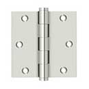Deltana [DSB3514] Solid Brass Door Butt Hinge - Button Tip - Square Corner - Polished Nickel Finish - Pair - 3 1/2&quot; H x 3 1/2&quot; W
