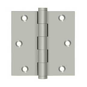 Deltana [DSB3515-R] Solid Brass Door Butt Hinge - Residential - Button Tip - Square Corner - Brushed Nickel Finish - Pair - 3 1/2" H x 3 1/2" W