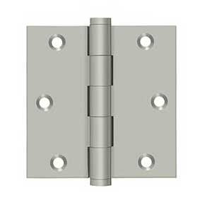 Deltana [DSB3515] Solid Brass Door Butt Hinge - Button Tip - Square Corner - Brushed Nickel Finish - Pair - 3 1/2" H x 3 1/2" W
