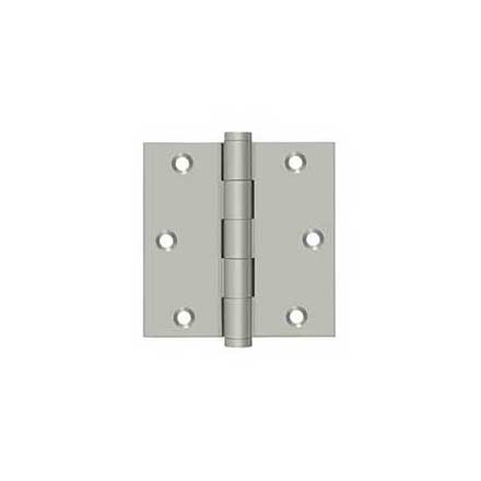 Deltana [DSB3515] Solid Brass Door Butt Hinge - Button Tip - Square Corner - Brushed Nickel Finish - Pair - 3 1/2&quot; H x 3 1/2&quot; W