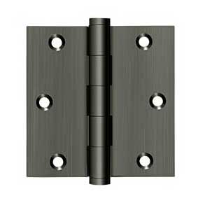 Deltana [DSB3515A-R] Solid Brass Door Butt Hinge - Residential - Button Tip - Square Corner - Antique Nickel Finish - Pair - 3 1/2" H x 3 1/2" W