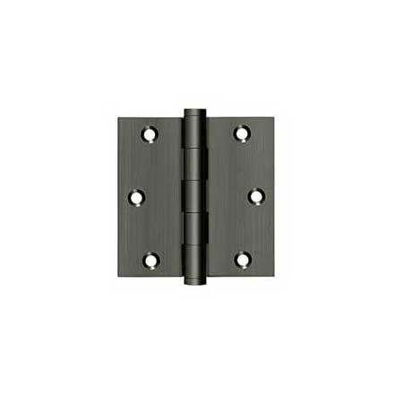 Deltana [DSB3515A-R] Solid Brass Door Butt Hinge - Residential - Button Tip - Square Corner - Antique Nickel Finish - Pair - 3 1/2&quot; H x 3 1/2&quot; W