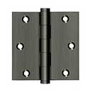 Deltana [DSB3515A-R] Solid Brass Door Butt Hinge - Residential - Button Tip - Square Corner - Antique Nickel Finish - Pair - 3 1/2" H x 3 1/2" W