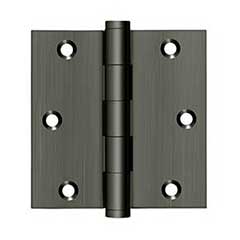 Deltana [DSB3515A] Solid Brass Door Butt Hinge - Button Tip - Square Corner - Antique Nickel Finish - Pair - 3 1/2&quot; H x 3 1/2&quot; W
