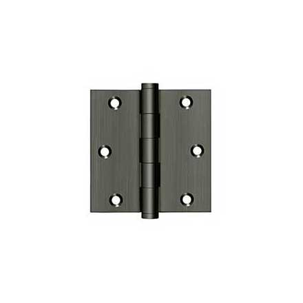Deltana [DSB3515A] Solid Brass Door Butt Hinge - Button Tip - Square Corner - Antique Nickel Finish - Pair - 3 1/2" H x 3 1/2" W