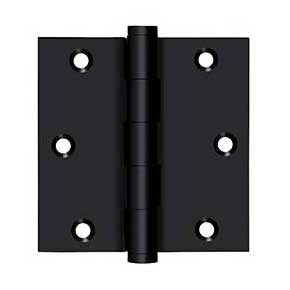 Deltana [DSB3519-R] Solid Brass Door Butt Hinge - Residential - Button Tip - Square Corner - Paint Black Finish - Pair - 3 1/2" H x 3 1/2" W