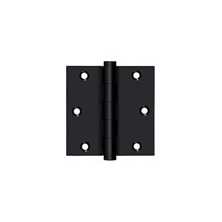 Deltana [DSB3519-R] Solid Brass Door Butt Hinge - Residential - Button Tip - Square Corner - Paint Black Finish - Pair - 3 1/2&quot; H x 3 1/2&quot; W