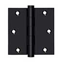 Deltana [DSB3519] Solid Brass Door Butt Hinge - Button Tip - Square Corner - Paint Black Finish - Pair - 3 1/2" H x 3 1/2" W