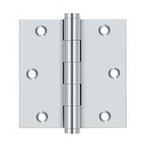 Deltana [DSB3526-R] Solid Brass Door Butt Hinge - Residential - Button Tip - Square Corner - Polished Chrome Finish - Pair - 3 1/2" H x 3 1/2" W