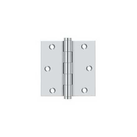 Deltana [DSB3526-R] Solid Brass Door Butt Hinge - Residential - Button Tip - Square Corner - Polished Chrome Finish - Pair - 3 1/2&quot; H x 3 1/2&quot; W