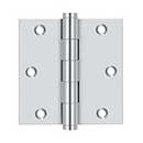 Deltana [DSB3526-R] Solid Brass Door Butt Hinge - Residential - Button Tip - Square Corner - Polished Chrome Finish - Pair - 3 1/2" H x 3 1/2" W