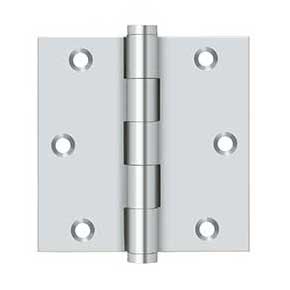 Deltana [DSB3526] Solid Brass Door Butt Hinge - Button Tip - Square Corner - Polished Chrome Finish - Pair - 3 1/2" H x 3 1/2" W
