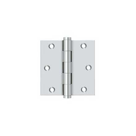 Deltana [DSB3526] Solid Brass Door Butt Hinge - Button Tip - Square Corner - Polished Chrome Finish - Pair - 3 1/2" H x 3 1/2" W