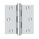 Deltana [DSB3526] Solid Brass Door Butt Hinge - Button Tip - Square Corner - Polished Chrome Finish - Pair - 3 1/2&quot; H x 3 1/2&quot; W