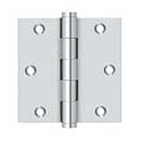 Deltana [DSB3526] Solid Brass Door Butt Hinge - Button Tip - Square Corner - Polished Chrome Finish - Pair - 3 1/2&quot; H x 3 1/2&quot; W