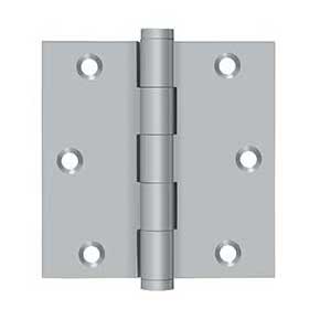Deltana [DSB3526D-R] Solid Brass Door Butt Hinge - Residential - Button Tip - Square Corner - Brushed Chrome Finish - Pair - 3 1/2" H x 3 1/2" W