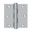Deltana [DSB3526D-R] Solid Brass Door Butt Hinge - Residential - Button Tip - Square Corner - Brushed Chrome Finish - Pair - 3 1/2" H x 3 1/2" W
