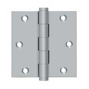 Deltana [DSB3526D] Solid Brass Door Butt Hinge - Button Tip - Square Corner - Brushed Chrome Finish - Pair - 3 1/2" H x 3 1/2" W