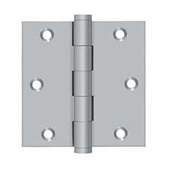Deltana [DSB3526D] Solid Brass Door Butt Hinge - Button Tip - Square Corner - Brushed Chrome Finish - Pair - 3 1/2&quot; H x 3 1/2&quot; W