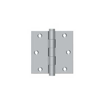 Deltana [DSB3526D] Solid Brass Door Butt Hinge - Button Tip - Square Corner - Brushed Chrome Finish - Pair - 3 1/2&quot; H x 3 1/2&quot; W