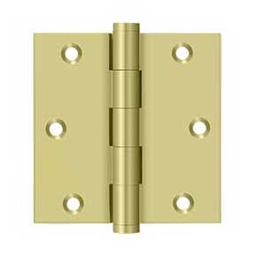 Deltana [DSB353-R] Solid Brass Door Butt Hinge - Residential - Button Tip - Square Corner - Polished Brass Finish - Pair - 3 1/2" H x 3 1/2" W