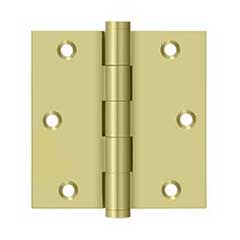 Deltana [DSB353-R] Solid Brass Door Butt Hinge - Residential - Button Tip - Square Corner - Polished Brass Finish - Pair - 3 1/2&quot; H x 3 1/2&quot; W