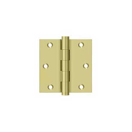 Deltana [DSB353-R] Solid Brass Door Butt Hinge - Residential - Button Tip - Square Corner - Polished Brass Finish - Pair - 3 1/2&quot; H x 3 1/2&quot; W