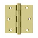 Deltana [DSB353-R] Solid Brass Door Butt Hinge - Residential - Button Tip - Square Corner - Polished Brass Finish - Pair - 3 1/2" H x 3 1/2" W