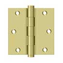Deltana [DSB353-R] Solid Brass Door Butt Hinge - Residential - Button Tip - Square Corner - Polished Brass Finish - Pair - 3 1/2&quot; H x 3 1/2&quot; W