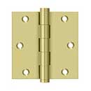 Deltana [DSB353-R] Solid Brass Door Butt Hinge - Residential - Button Tip - Square Corner - Polished Brass Finish - Pair - 3 1/2&quot; H x 3 1/2&quot; W