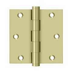 Deltana [DSB353-UNL-R] Solid Brass Door Butt Hinge - Residential - Button Tip - Square Corner - Polished Brass (Unlacquered) Finish - Pair - 3 1/2&quot; H x 3 1/2&quot; W