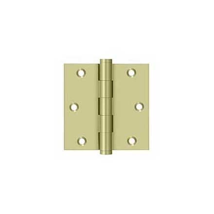 Deltana [DSB353-UNL-R] Solid Brass Door Butt Hinge - Residential - Button Tip - Square Corner - Polished Brass (Unlacquered) Finish - Pair - 3 1/2&quot; H x 3 1/2&quot; W