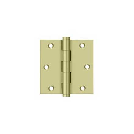 Deltana [DSB353-UNL-R] Solid Brass Door Butt Hinge - Residential - Button Tip - Square Corner - Polished Brass (Unlacquered) Finish - Pair - 3 1/2&quot; H x 3 1/2&quot; W