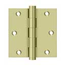 Deltana [DSB353-UNL-R] Solid Brass Door Butt Hinge - Residential - Button Tip - Square Corner - Polished Brass (Unlacquered) Finish - Pair - 3 1/2&quot; H x 3 1/2&quot; W