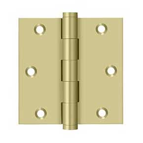 Deltana [DSB353-UNL] Solid Brass Door Butt Hinge - Button Tip - Square Corner - Polished Brass (Unlacquered) Finish - Pair - 3 1/2" H x 3 1/2" W